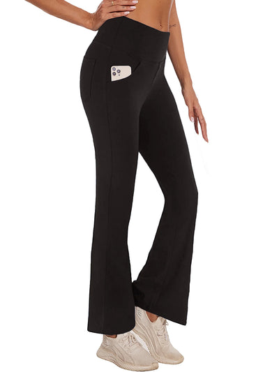 Womens Bootcut Yoga Pants with Pockets High Waist Bootleg Trousers Workout Gym Flare Legging Activewear Black M
