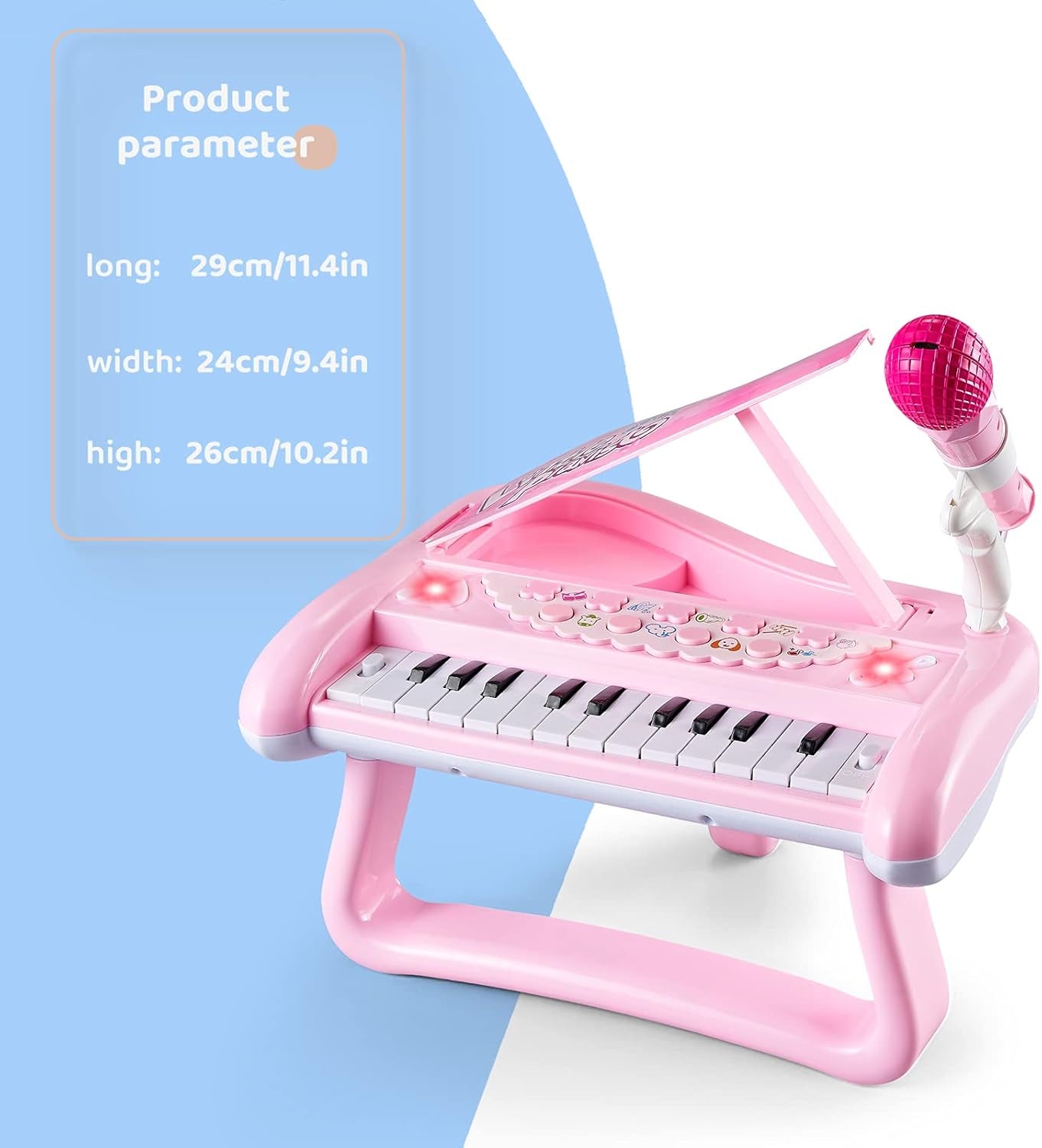 Girls First Birthday Gift Pink Piano Toy for 2 3 Year Old Toddler, Kids Musical Keyboard Instrument with Microphone, Baby Education Present