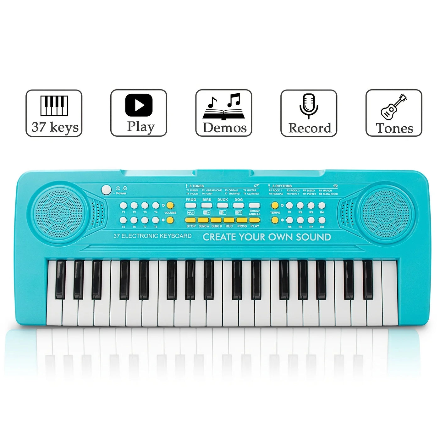 Kids Piano Keyboard, 37 Keys Electronic Digital Piano with Double Built-In Speaker, Microphone, Music Keyboard Early Learning Educational Toy Birthday Xmas Day Gifts for Kids (Blue)