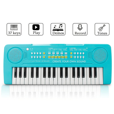 Kids Piano Keyboard, 37 Keys Electronic Digital Piano with Double Built-In Speaker, Microphone, Music Keyboard Early Learning Educational Toy Birthday Xmas Day Gifts for Kids (Blue)
