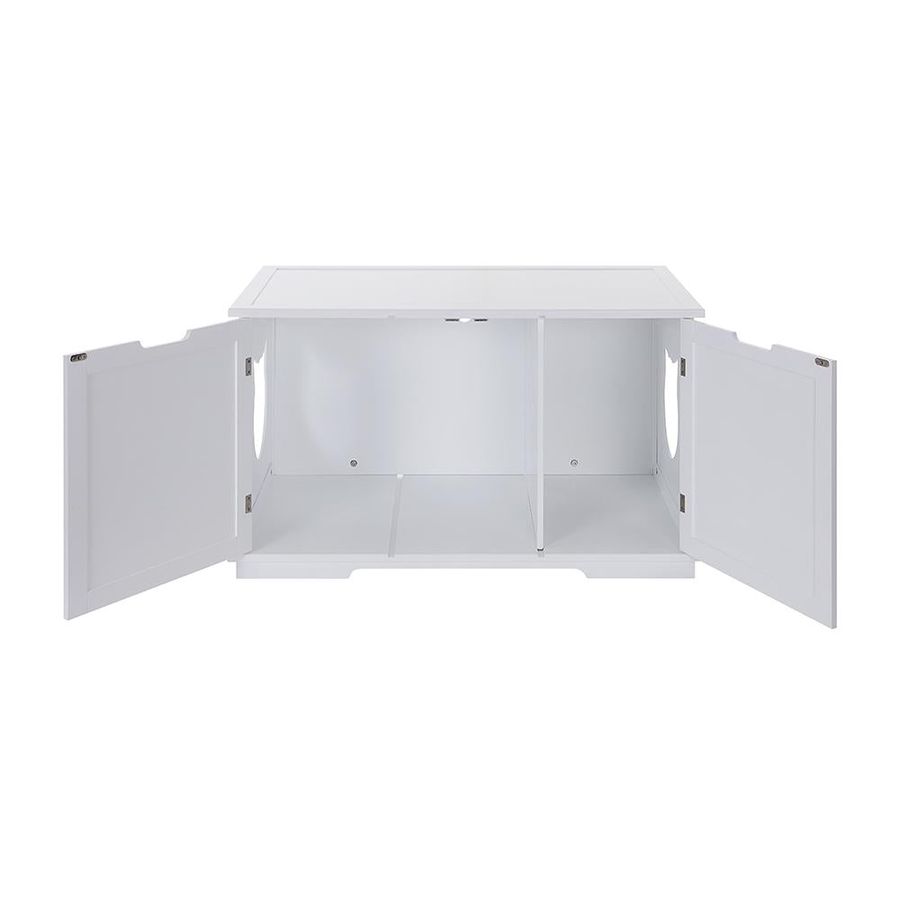 X-Large Cat Washroom Bench Litter Box Enclosure Furniture Box House with open doors and ample storage space.