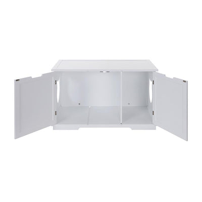 X-Large Cat Washroom Bench Litter Box Enclosure Furniture Box House with open doors and ample storage space.