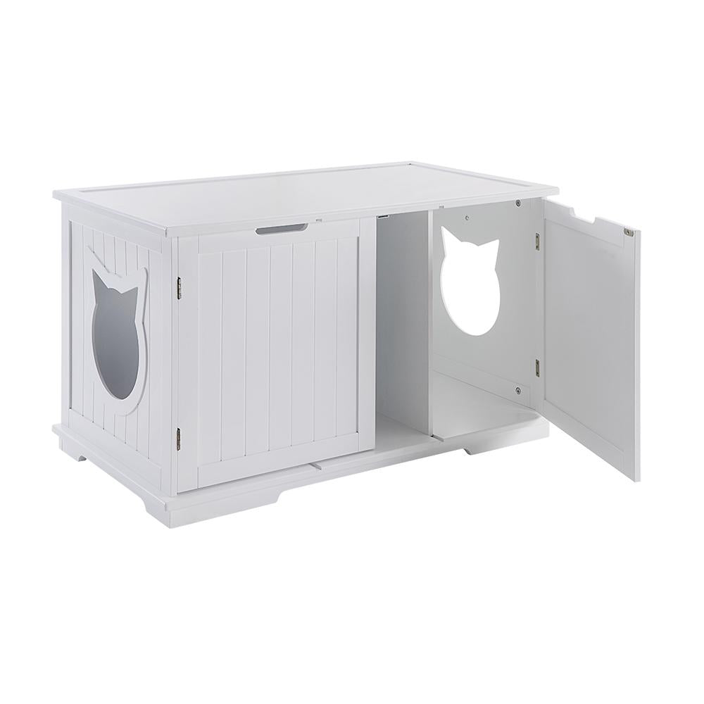 X-Large Cat Washroom Bench Litter Box Enclosure Furniture Box House with cat-shaped cutout door.