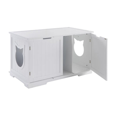 X-Large Cat Washroom Bench Litter Box Enclosure Furniture Box House with cat-shaped cutout door.