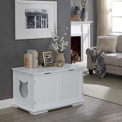 X-Large Cat Washroom Bench Litter Box Enclosure Furniture Box House in stylish home setting.