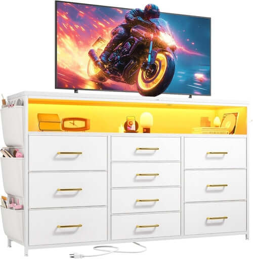 Sturdy Dresser TV Stand For 55 Inch TV With 10 Drawers