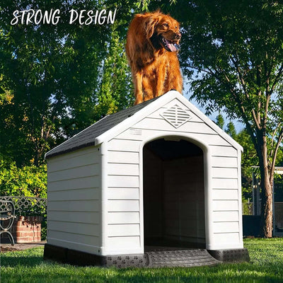 Plastic Dog House Outdoor Indoor for Small Medium Large Dogs,Waterproof Dog Houses with Elevated Floor and Air Vents,Durable Ventilate & Easy Clean and Assemble