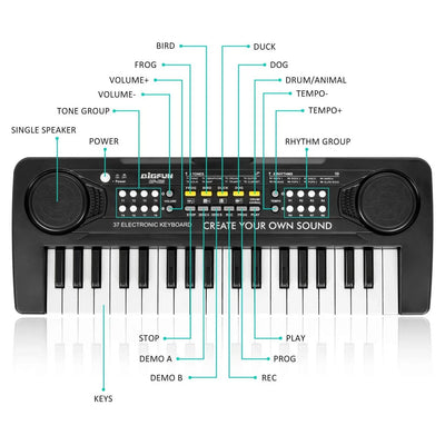 Kids Piano, Kids Keyboard 37 Keys Portable Electronic Musical Instrument Multi-Function Music Piano for Kids Early Learning Educational Toy Birthday Xmas Day Gifts (Black)
