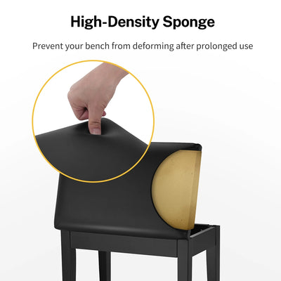 Piano Bench with Storage, Solid Wood Keyboard Bench Piano Bookcase Stool Chair Seat with High-Density Sponges Pad, Black