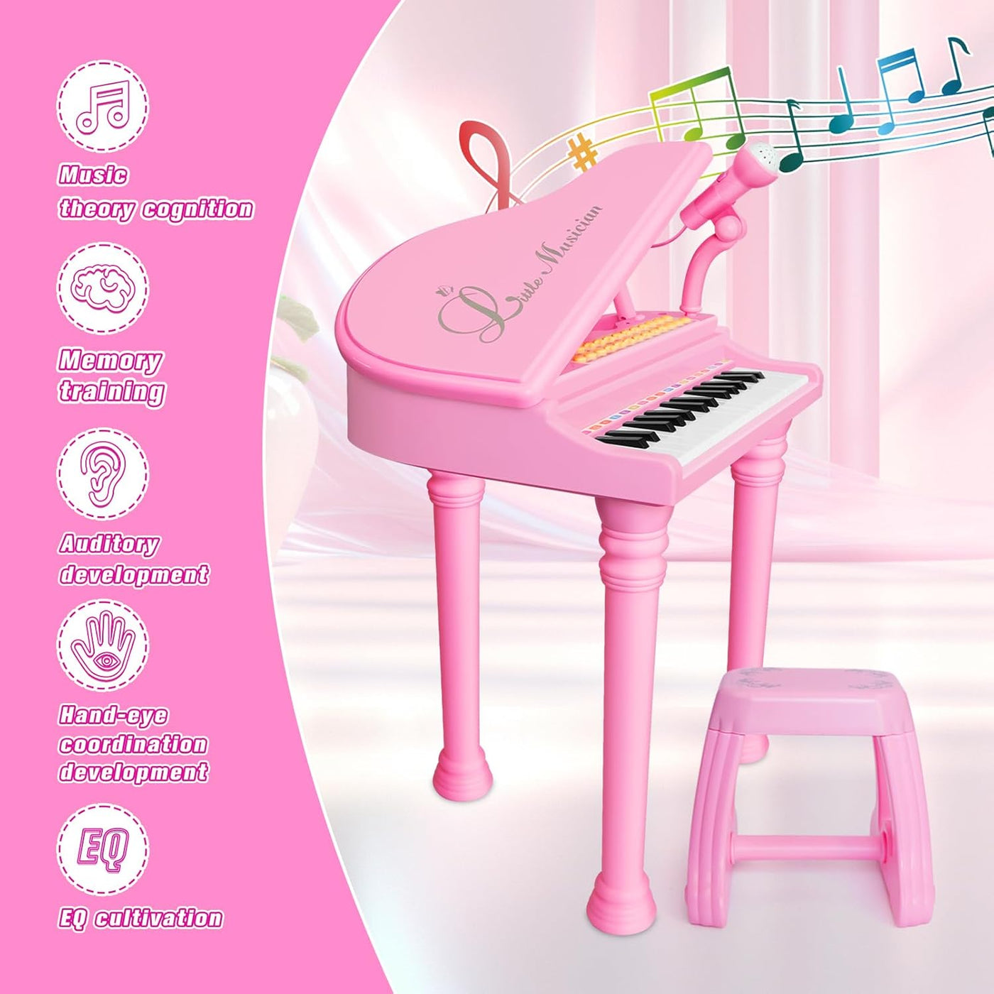 Piano Keyboard Toys for Girls - 31 Keys Kids Toy Piano with Microphone and Stool for Toddler Music Toy for 3+ Years Old Girls Birthday Gift