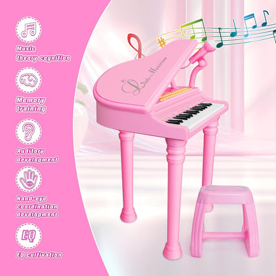 Piano Keyboard Toys for Girls - 31 Keys Kids Toy Piano with Microphone and Stool for Toddler Music Toy for 3+ Years Old Girls Birthday Gift