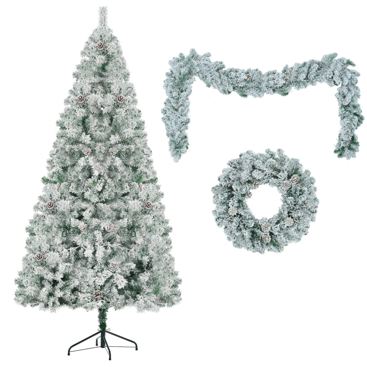 6FT Snow Flocked Christmas Tree Pre Lit Set with Garland