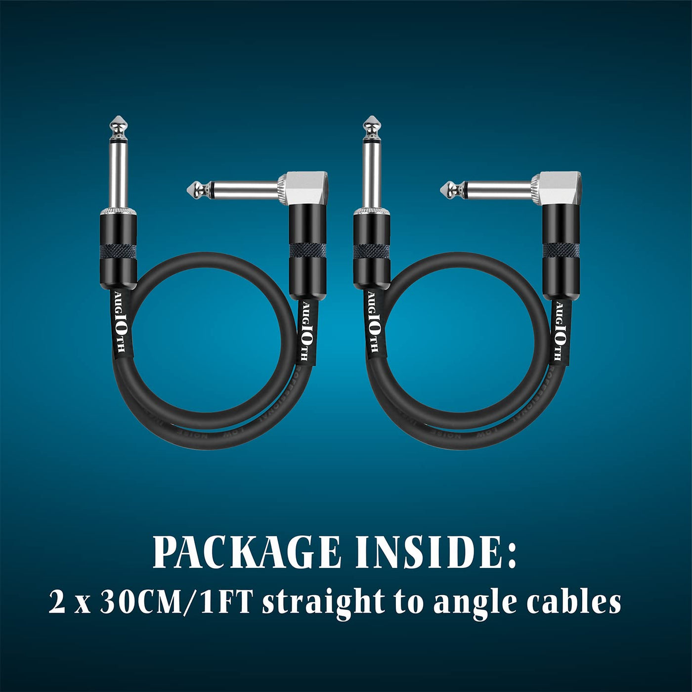12 Inch Guitar Patch Cable 30 CM Performance Guitar Effect Pedal Cables Straight to Angled 2Pack