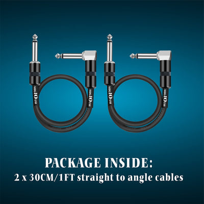 12 Inch Guitar Patch Cable 30 CM Performance Guitar Effect Pedal Cables Straight to Angled 2Pack