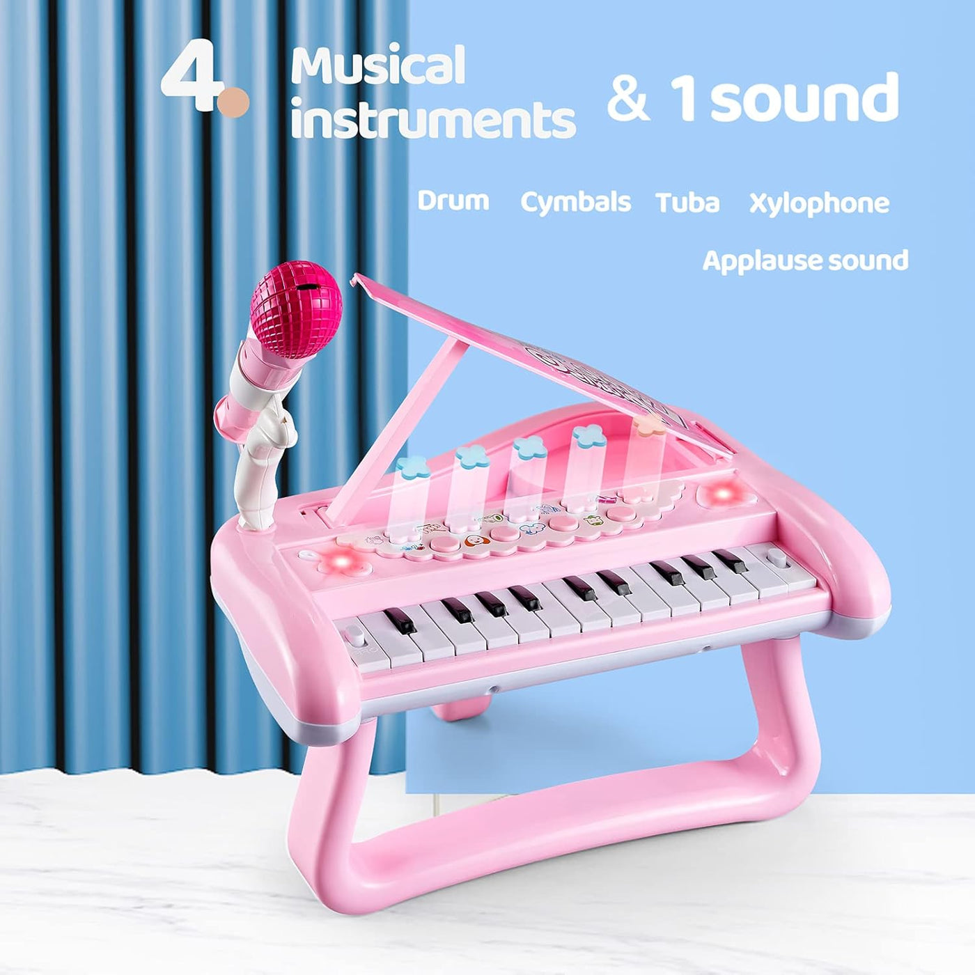 Girls First Birthday Gift Pink Piano Toy for 2 3 Year Old Toddler, Kids Musical Keyboard Instrument with Microphone, Baby Education Present