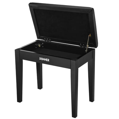 Piano Bench with Storage, Solid Wood Keyboard Bench Piano Bookcase Stool Chair Seat with High-Density Sponges Pad, Black