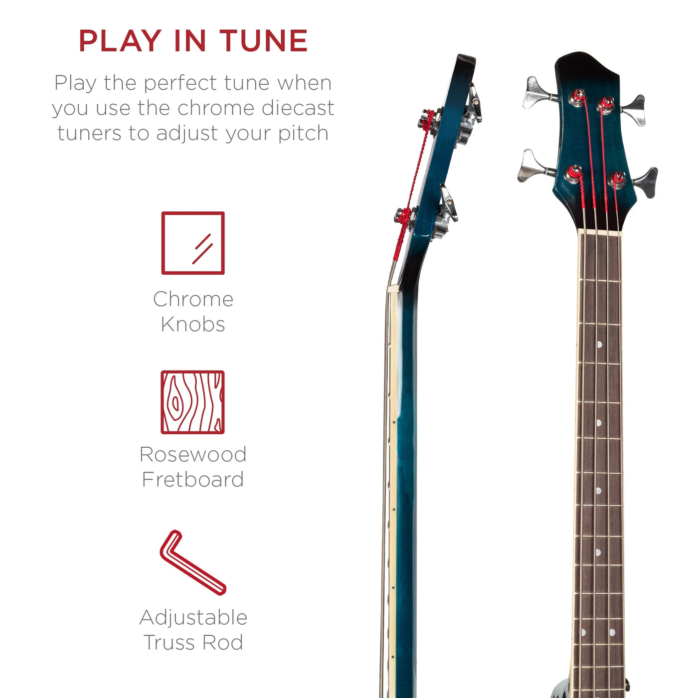 22-Fret Full Size Acoustic Electric Bass Guitar W/ 4-Band Equalizer, Truss Rod - Blue