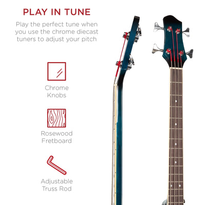 22-Fret Full Size Acoustic Electric Bass Guitar W/ 4-Band Equalizer, Truss Rod - Blue