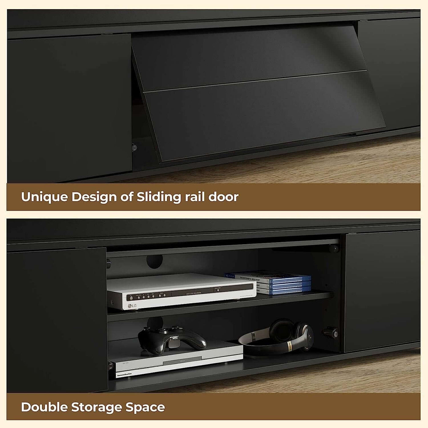 LED TV Stand With Power Outlet And Storage Cabinet