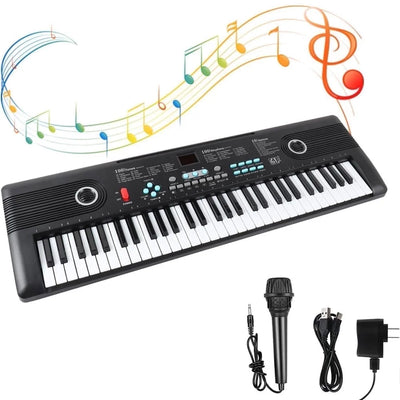 Kids Keyboard Piano, Portable 61 Keys Piano Keyboard for Beginners, Electronic Music Keyboard Kid Piano with Built-In Dual Speaker, Microphone and Adapter, Gift for Boys Girls Ages 3-12