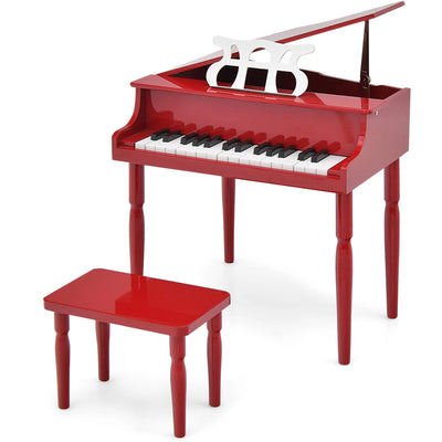 30-Key Classic Baby Grand Piano Toddler Toy Wood W/ Bench & Music Rack Red