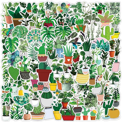 100 Pcs Green Plant Stickers,  Greenery Leaf Vinyl Decal, Waterproof Aesthetic Sticker Pack, Potted Plant Floral Decals Stickers for Laptop Water Bottles Phone Computer Decal