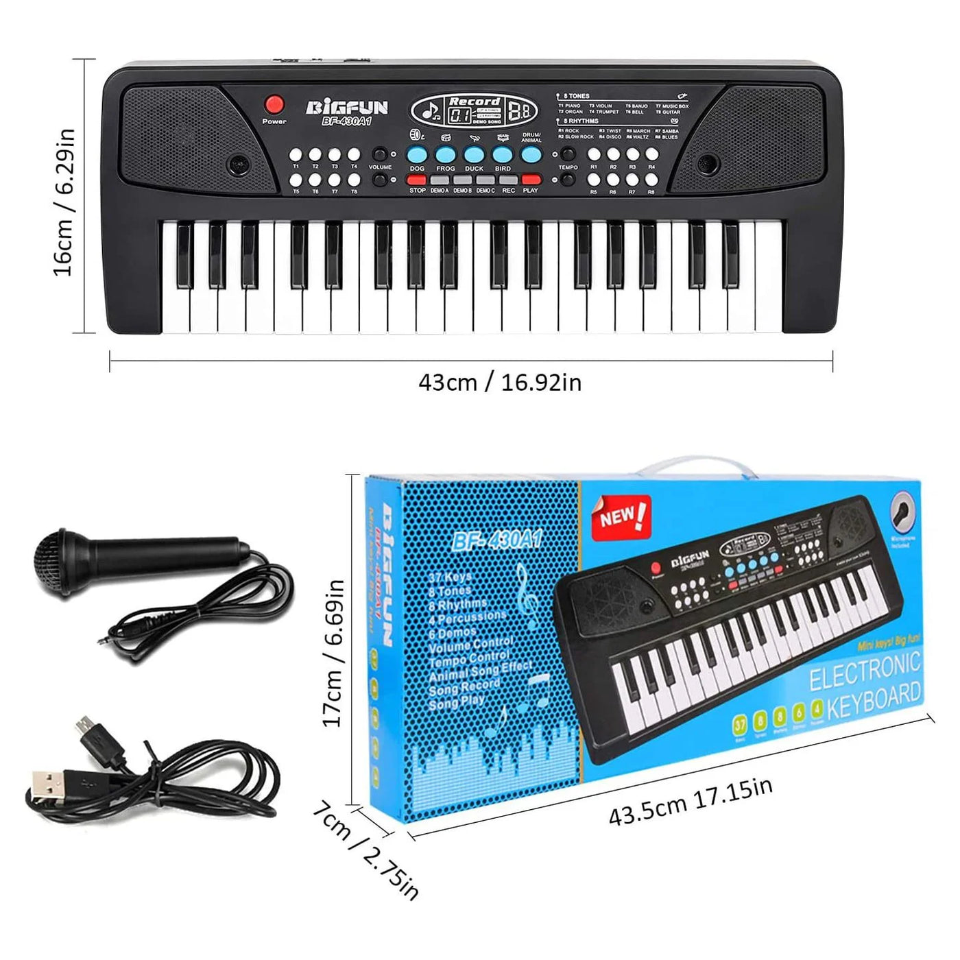 Kids Piano, Kids Keyboard 37 Keys Portable Electronic Musical Instrument Multi-Function Music Piano for Kids Early Learning Educational Toy Birthday Xmas Day Gifts (Black)