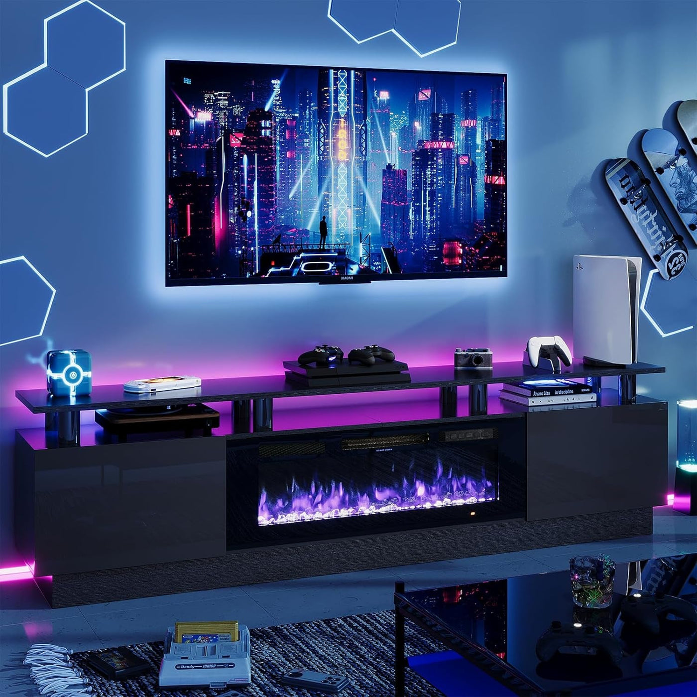 80 Inch Electric Fireplace TV Stand For TVs Up To 90 Inches Black