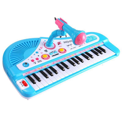 Baby Piano Toys for Kids, Blue Musical Baby Piano Keyboard Instrument with Microphone for Toddlers, Christmas Gift for Girls Boys Aged