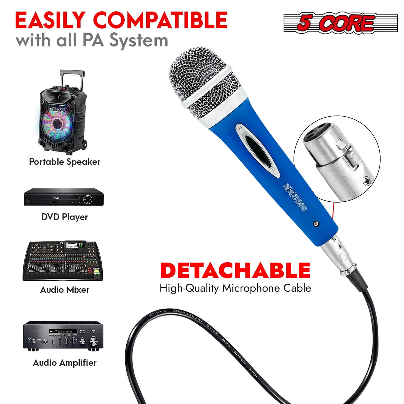5Core XLR Microphone Dynamic Mic Karaoke Singing Studio Mics Handheld Microfono-3