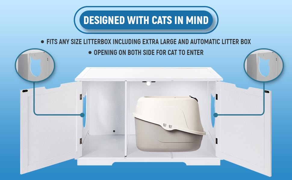 X-Large Cat Washroom Bench Litter Box Enclosure Furniture Box House with dual openings for easy access.