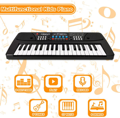 Piano Keyboard for Kids, 37 Keys Portable Electronic Keyboards Piano for Kids with Microphone - Music Piano Toys for Children (Black)