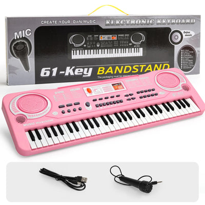 Kids Keyboard Piano,Portable 61 Keys Keyboard Electronic Digital Piano,Early Learning Educational Musical Piano Toy Keyboard for Beginners with Microphone (Pink)