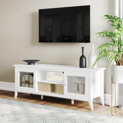 55 Inch TV Stand White With Storage Shelves And Cubbies