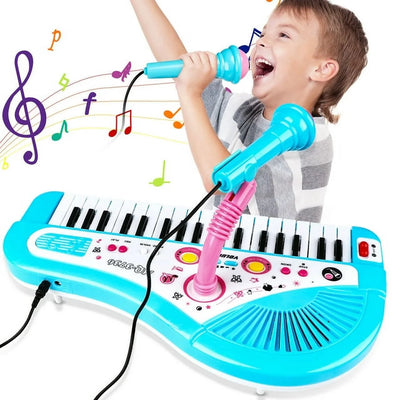 Baby Piano Toys for Kids, Blue Musical Baby Piano Keyboard Instrument with Microphone for Toddlers, Christmas Gift for Girls Boys Aged