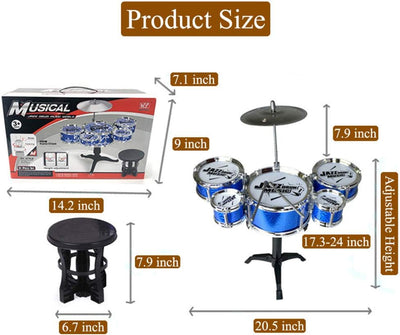 Kids Drum Set Toddler Instrument Set Educational Percussion Stimulating Children’S Creativity Drum Set for Kids Boys and Girls Blue