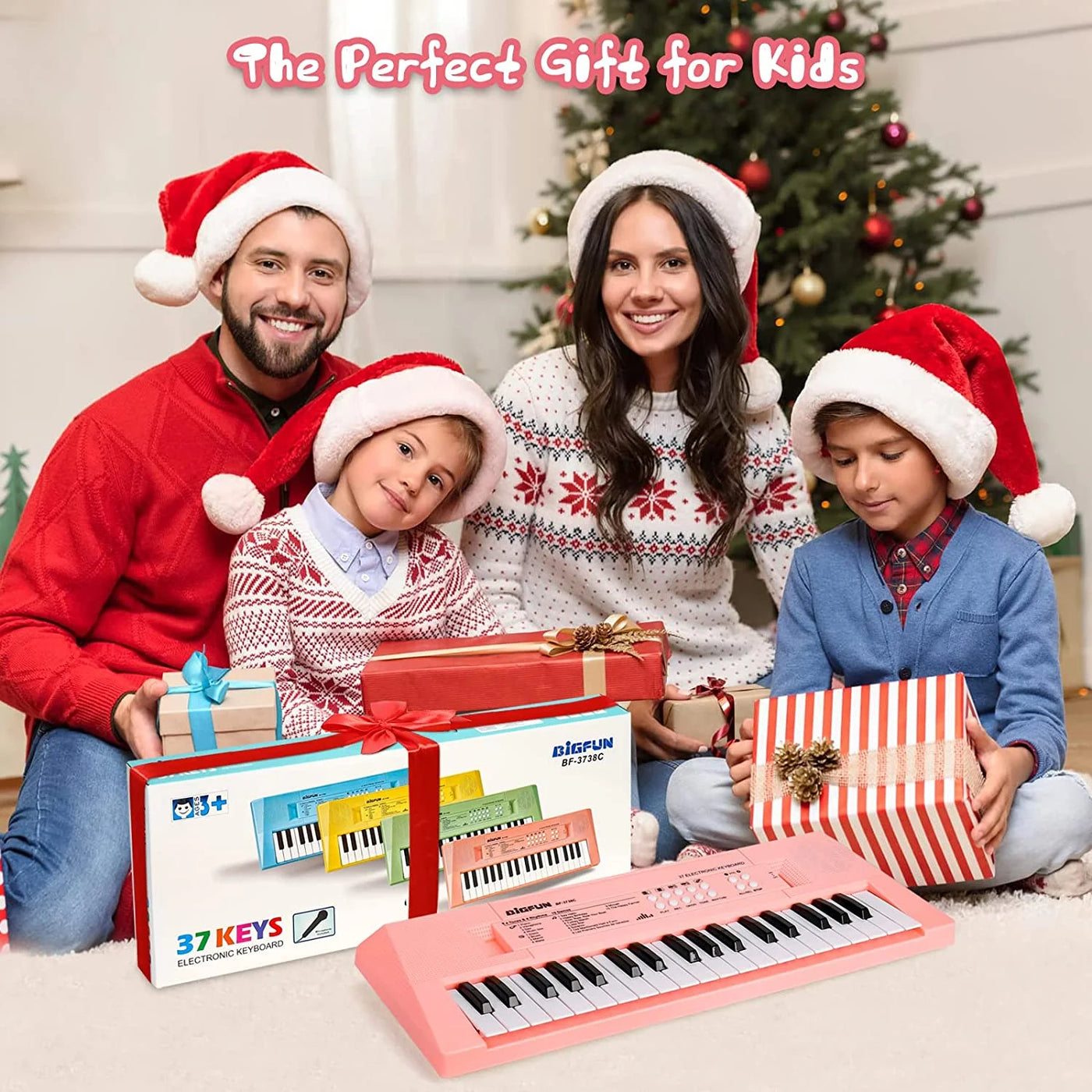 Kids Piano Keyboard, 37 Keys Piano for Kids Music Piano with Microphone Portable Multi-Function Electronic Educational Musical Gift Toys for 3 4 5 6 Year Old Girls Boys Beginners (Pink)