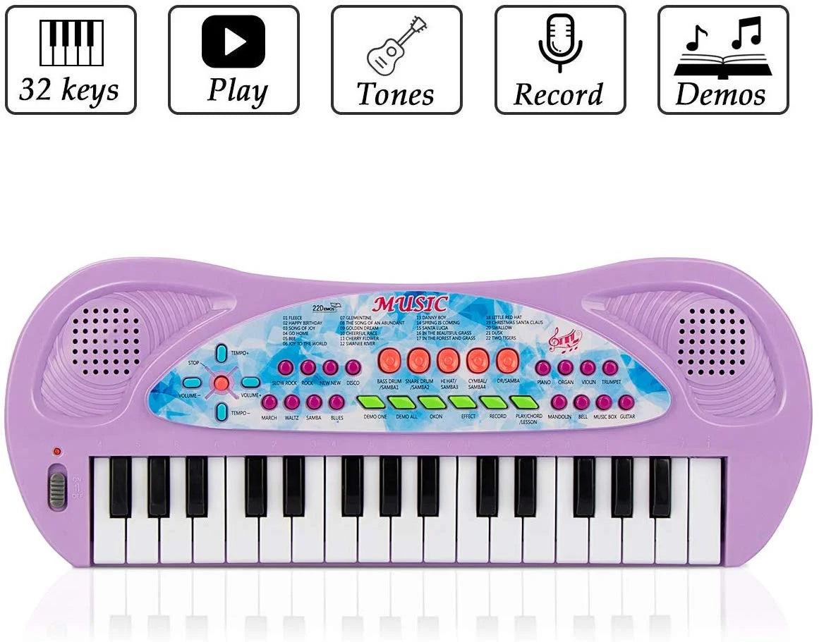 Kids Piano, Kids Keyboard 32 Keys Portable Electronic Musical Instrument Multi-Function Music Piano for Kids Early Learning Educational Toy Birthday Xmas Day Gifts (Purple)