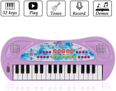 Kids Piano, Kids Keyboard 32 Keys Portable Electronic Musical Instrument Multi-Function Music Piano for Kids Early Learning Educational Toy Birthday Xmas Day Gifts (Purple)