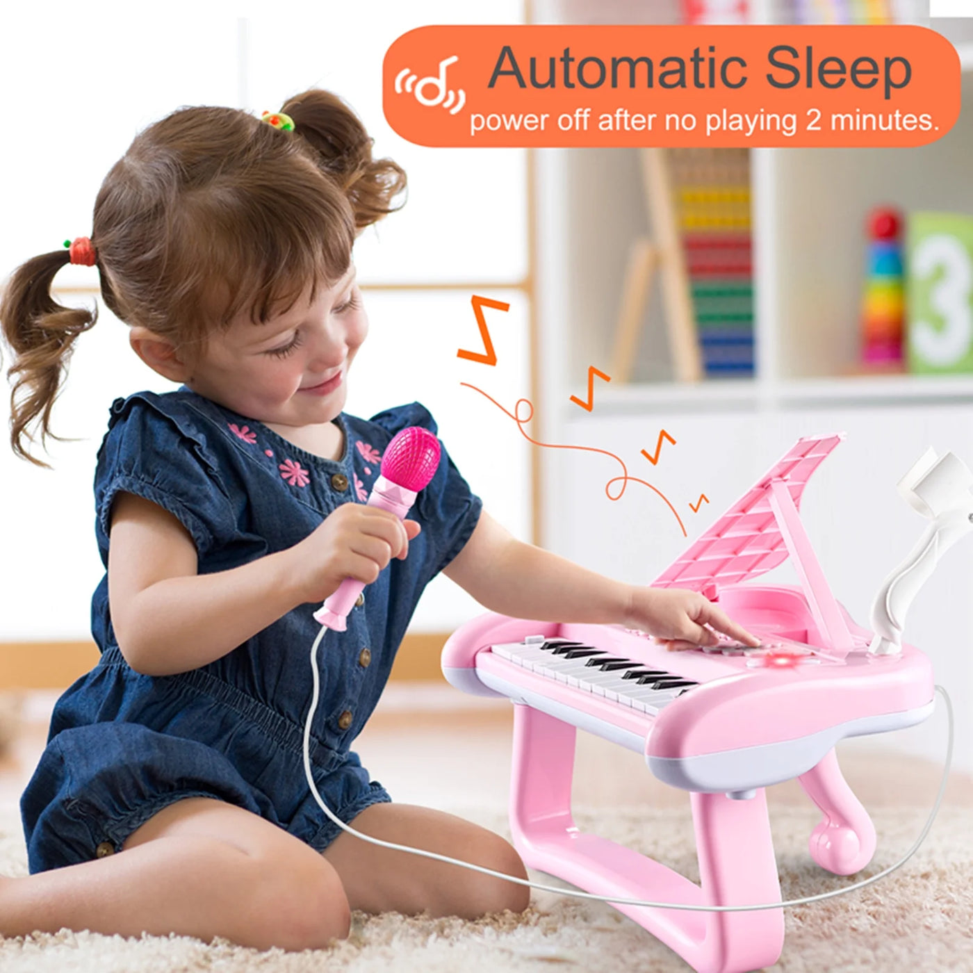 Girls First Birthday Gift Toddler Toy for 2 Year Old Baby Present Musical Keyboard Kids Instrument with Microphone Sound Toy Pink