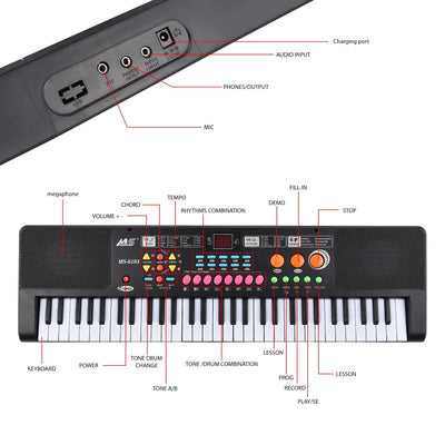 61-Key Keyboaed Piano with Dual Speaker, Microphone and Stand or Kids, Adult & Beginners, Black