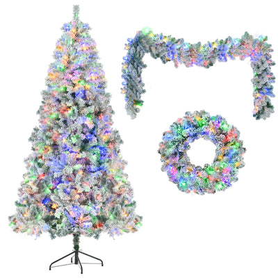 6FT Snow Flocked Christmas Tree Pre Lit Set with Garland