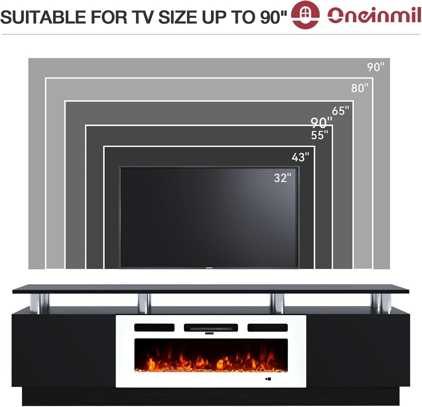 80 Inch Fireplace TV Stand With 36 Inch Electric Fireplace