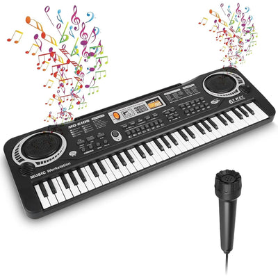 61 Key Keyboard Piano, Electronic Keyboard Piano with Microphone for Kids Gift, Black
