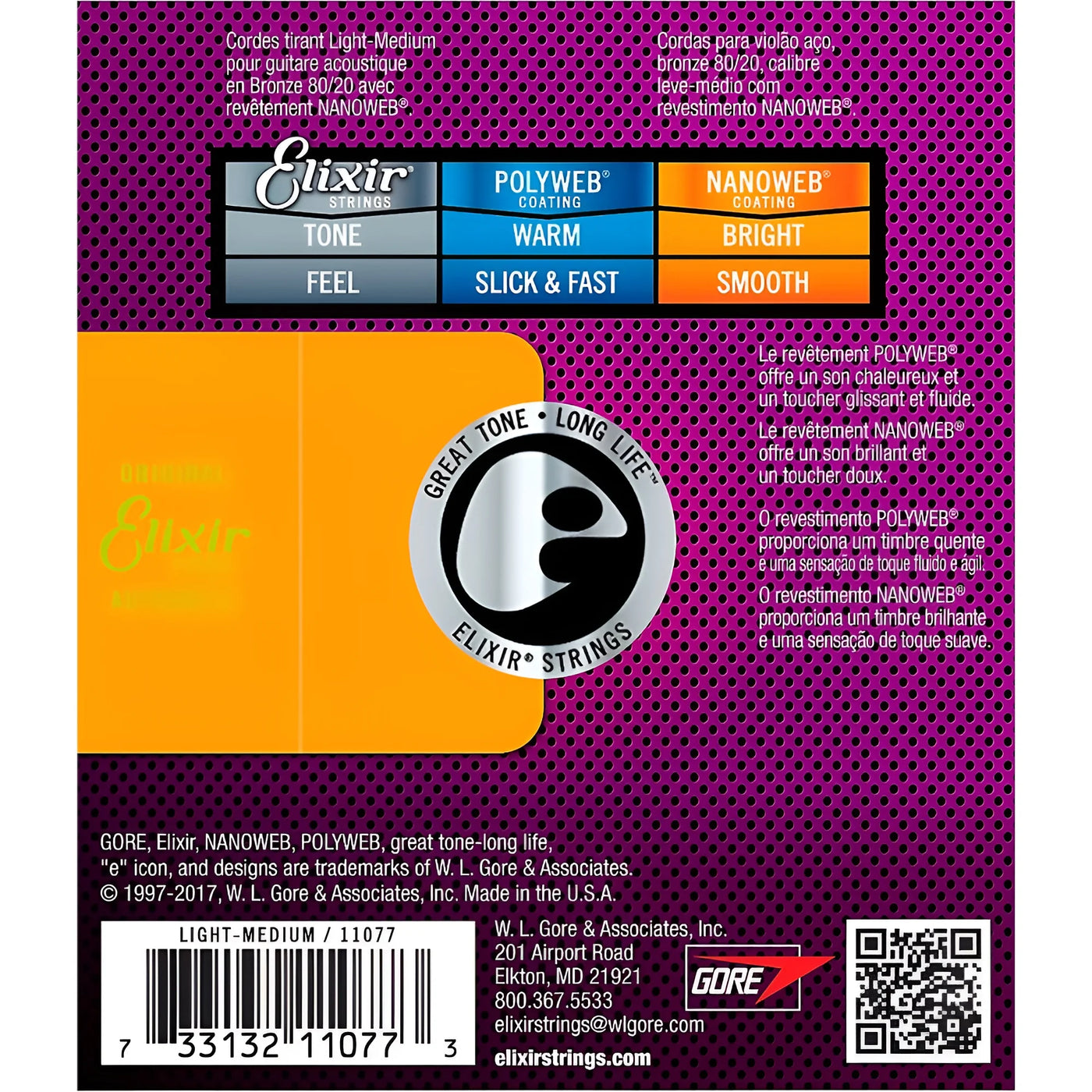 11077-U Nanoweb 80-20 Bronze Light Medium Acoustic Guitar Strings Set