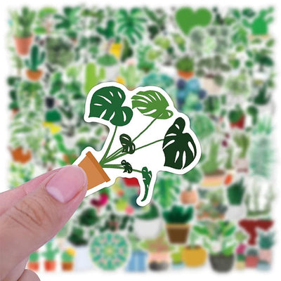 100 Pcs Green Plant Stickers,  Greenery Leaf Vinyl Decal, Waterproof Aesthetic Sticker Pack, Potted Plant Floral Decals Stickers for Laptop Water Bottles Phone Computer Decal