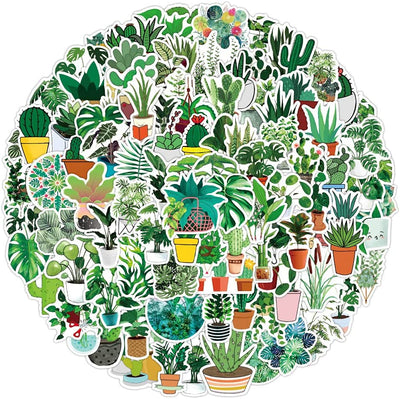 100 Pcs Green Plant Stickers,  Greenery Leaf Vinyl Decal, Waterproof Aesthetic Sticker Pack, Potted Plant Floral Decals Stickers for Laptop Water Bottles Phone Computer Decal