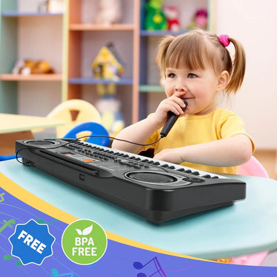 61 Key Keyboard Piano, Electronic Keyboard Piano with Microphone for Kids Gift, Black