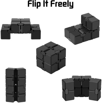 Infinity Cube Fidget Toy, Hand Killing Time Transform Cubes Magic Cubes for Kids and Adult(Black-Silicone)