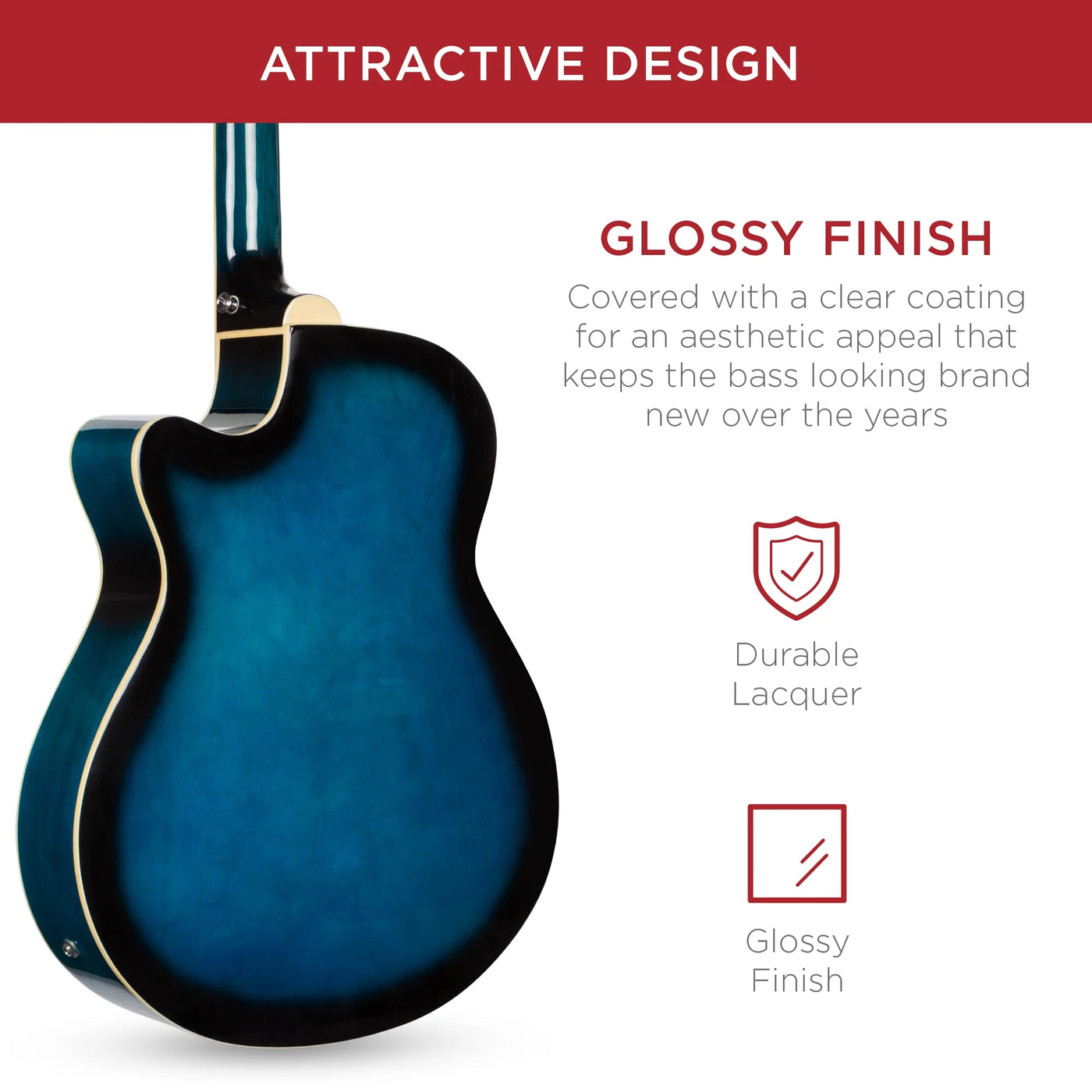 22-Fret Full Size Acoustic Electric Bass Guitar W/ 4-Band Equalizer, Truss Rod - Blue